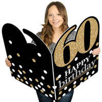 Adult 60th Birthday - Gold - Happy Birthday Giant Greeting Card - Big Shaped Jumborific Card - 16.5 x 22 inches