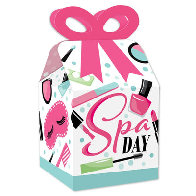 Spa Day - Square Favor Gift Boxes - Girls Makeup Party Bow Boxes - Set of 12