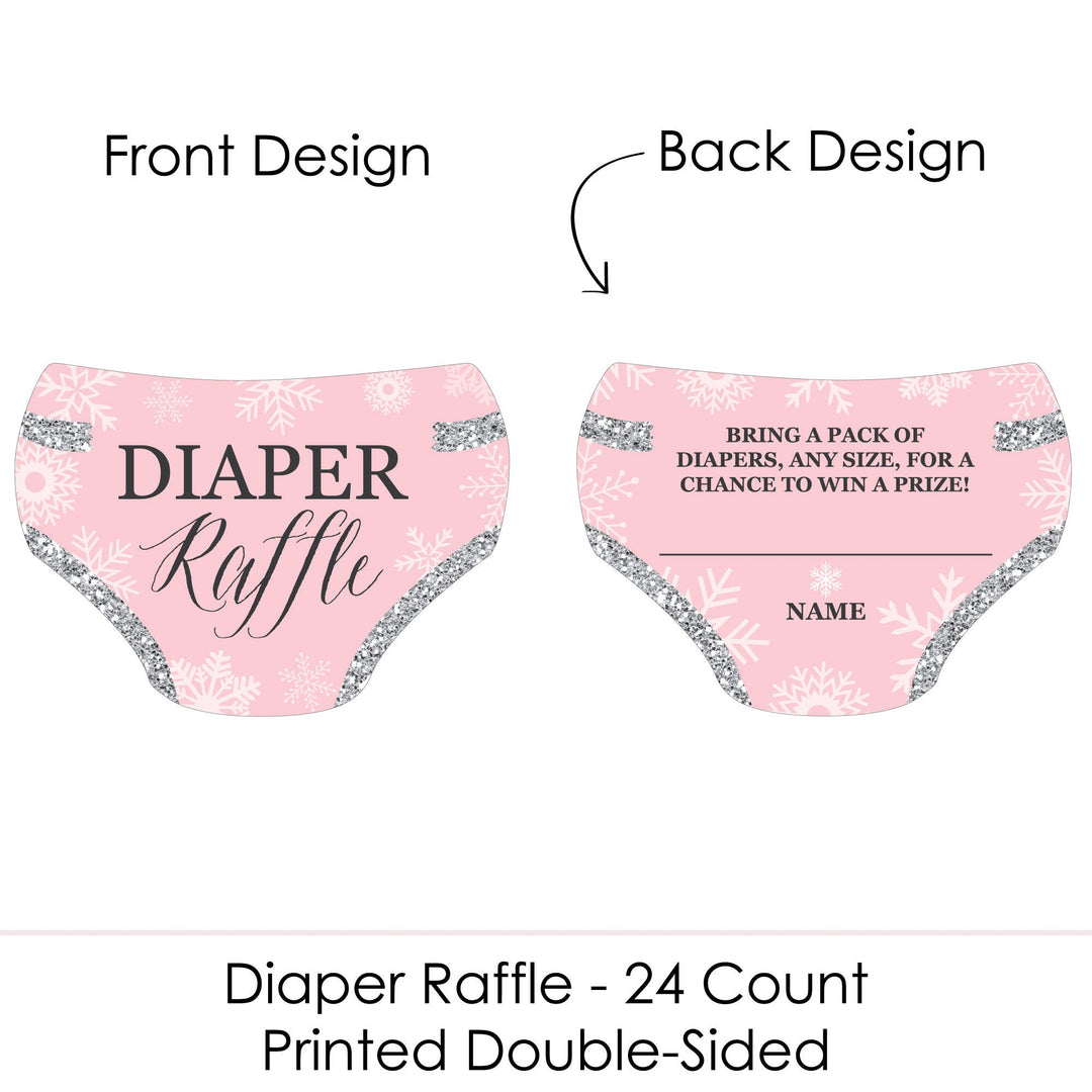 Pink Winter Wonderland - Diaper Shaped Raffle Ticket Inserts - Holiday Snowflake Baby Shower Activities - Diaper Raffle Game - Set of 24