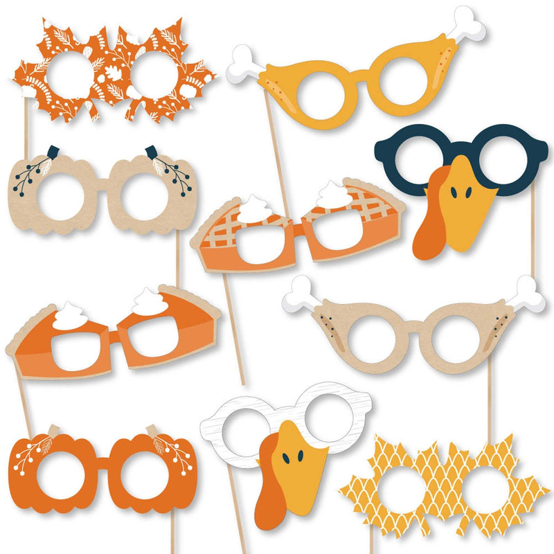Happy Thanksgiving Glasses - Paper Card Stock Fall Harvest Party Photo Booth Props Kit - 10 Count