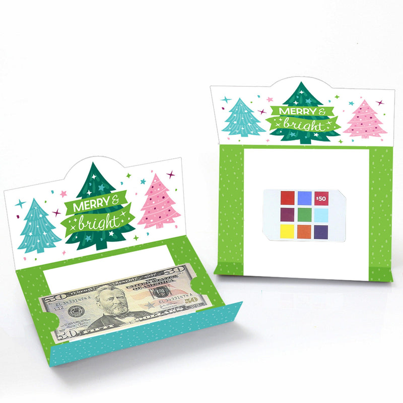 Merry and Bright Trees - Colorful Whimsical Christmas Party Money and Gift Card Holders - Set of 8