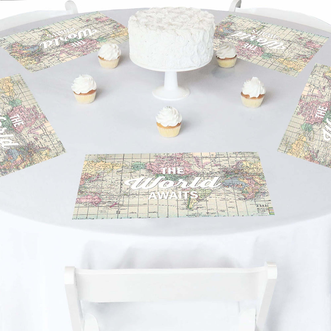 World Awaits - Party Table Decorations - Travel Themed Party Placemats - Set of 16