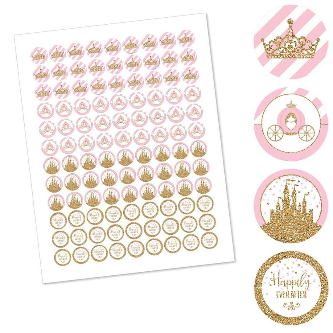 Little Princess Crown - Pink and Gold Princess Baby Shower or Birthday Party Round Candy Sticker Favors - Labels Fit Hershey's Kisses - 108 ct