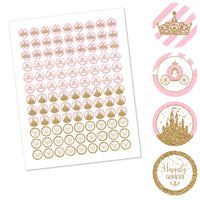 Little Princess Crown - Pink and Gold Princess Baby Shower or Birthday Party Round Candy Sticker Favors - Labels Fit Hershey's Kisses - 108 ct