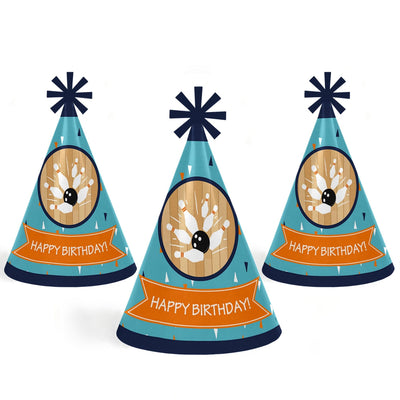 Strike Up the Fun - Bowling - Cone Happy Birthday Party Hats for Kids and Adults - Set of 8 (Standard Size)