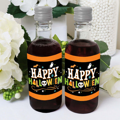 Jack-O'-Lantern Halloween - Mini Wine and Champagne Bottle Label Stickers - Kids Halloween Party Favor Gift for Women and Men - Set of 16