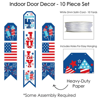 Firecracker 4th of July - Hanging Vertical Paper Door Banners - Red, White and Royal Blue Party Wall Decoration Kit - Indoor Door Decor
