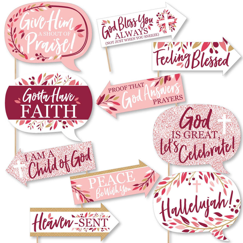 Funny Pink Elegant Cross - Girl Religious Party 10 Piece Photo Booth Props Kit