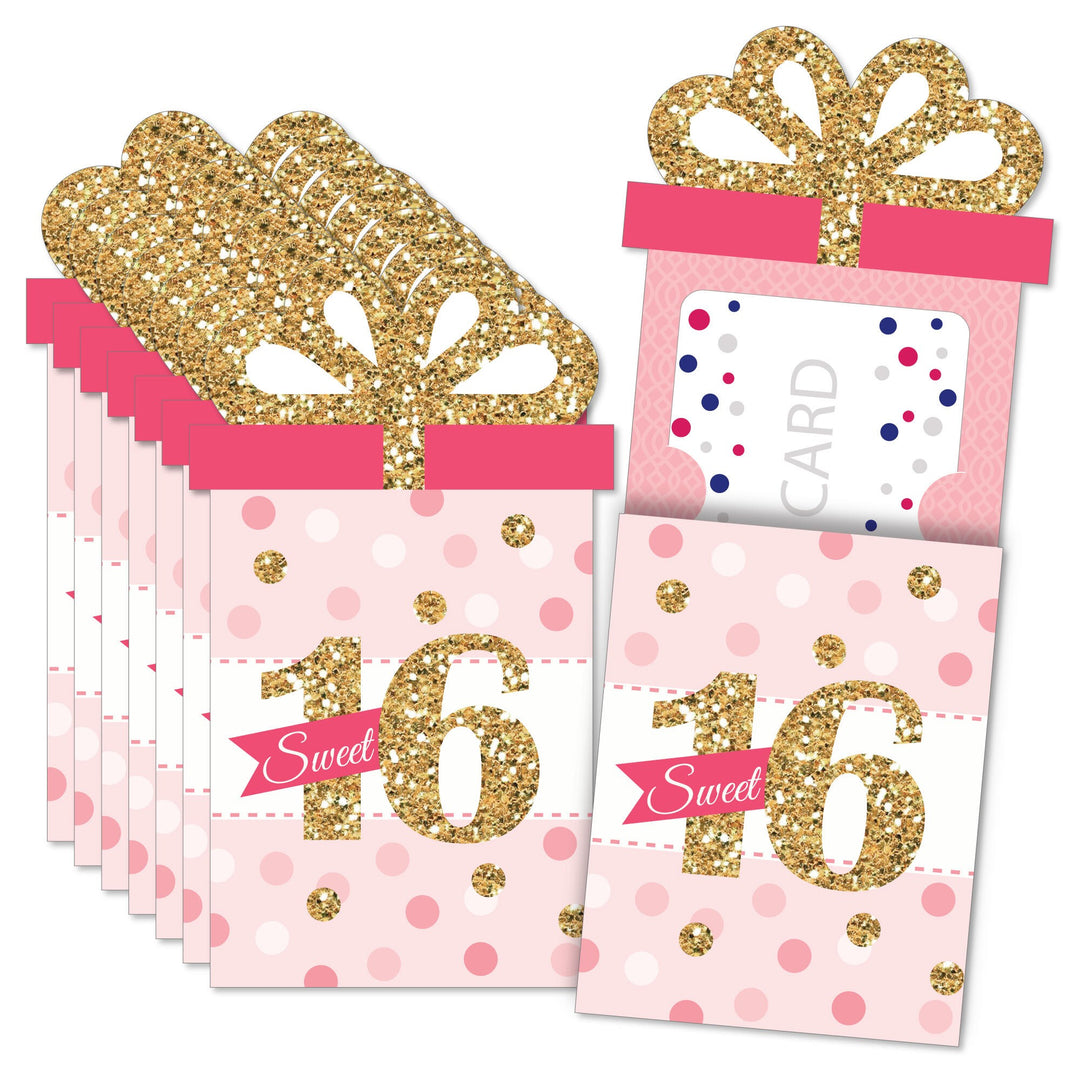 Sweet 16 - 16th Birthday Party Money and Gift Card Sleeves - Nifty Gifty Card Holders - Set of 8