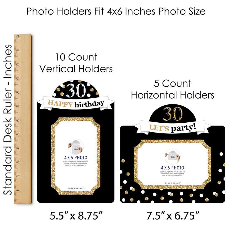 Adult 30th Birthday - Gold - Birthday Party Picture Centerpiece Sticks - Photo Table Toppers - 15 Pieces