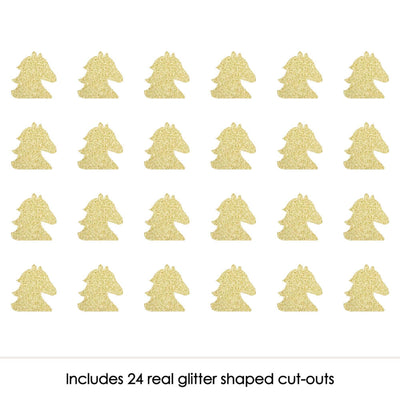 Gold Glitter Horse - No-Mess Real Gold Glitter Cut-Outs - Kentucky Horse Derby Horse Race Party Confetti - Set of 24