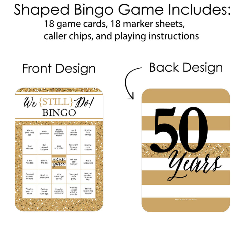 We Still Do - 50th Wedding Anniversary - Find the Guest Bingo Cards and Markers - Anniversary Party Bingo Game - Set of 18