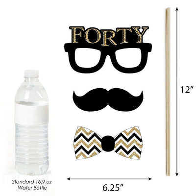 Adult 40th Birthday - Gold - 20 Piece Photo Booth Props Kit
