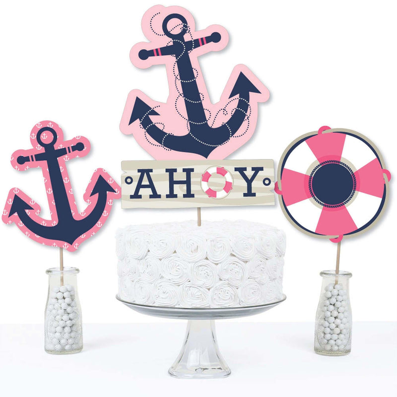 Ahoy - Nautical Girl - Baby Shower or Birthday Party Centerpiece Sticks - Table Toppers - Set of 15