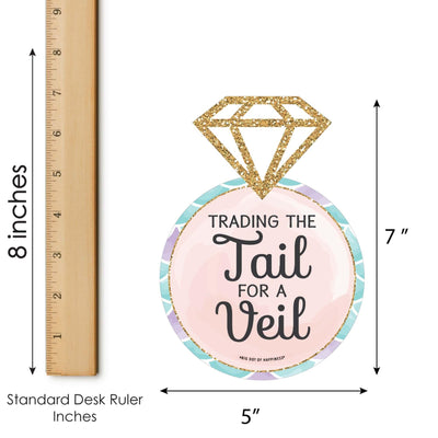 Trading The Tail For A Veil - Bar Bingo Cards and Markers - Mermaid Bachelorette or Bridal Shower Shaped Bingo Game - Set of 18
