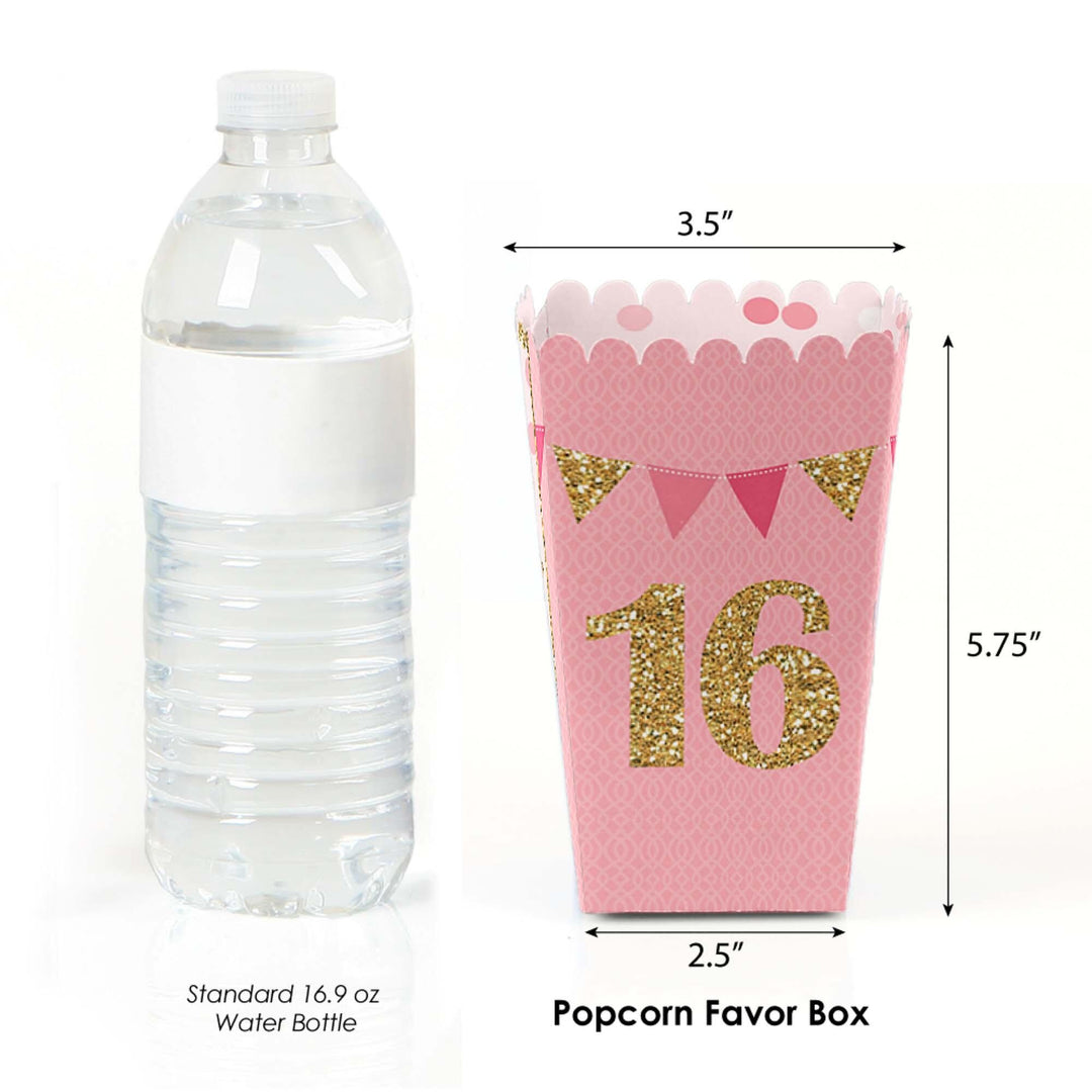 Sweet 16 - 16th Birthday Party Favor Popcorn Treat Boxes - Set of 12
