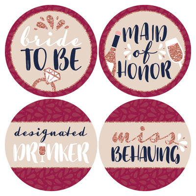 Vino Before Vows - Winery Bridal Shower or Bachelorette Party Funny Name Tags - Party Badges Sticker Set of 12