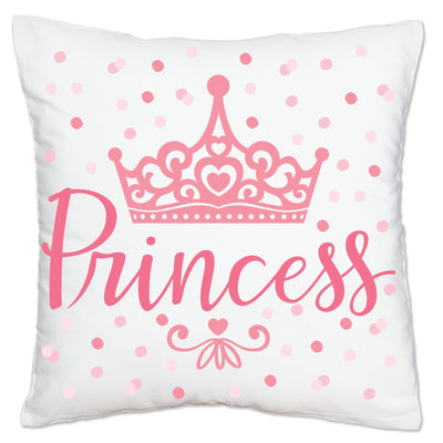 Little Princess Crown - Pink Princess Baby Shower or Birthday Party Home Decorative Canvas Cushion Case - Throw Pillow Cover - 16 x 16 Inches