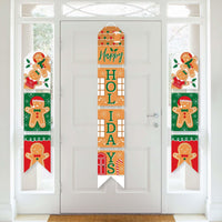 Gingerbread Christmas - Hanging Vertical Paper Door Banners - Gingerbread Man Holiday Party Wall Decoration Kit - Indoor Door Decor