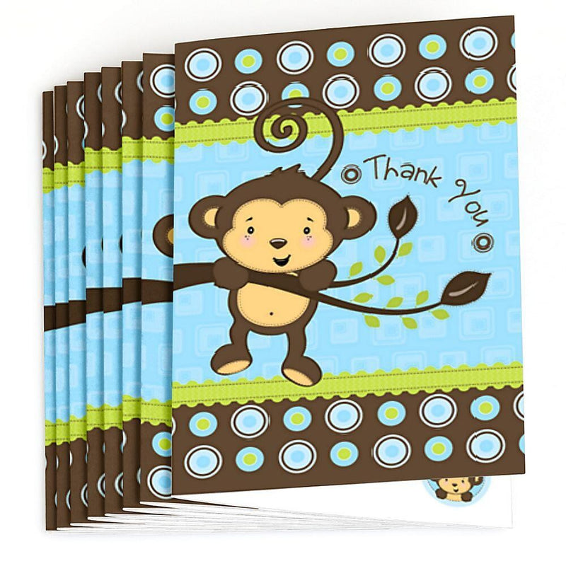 Blue Monkey Boy - Birthday Party Thank You Cards - 8 ct