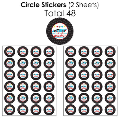 Let's Go Racing - Racecar - Mini Candy Bar Wrappers, Round Candy Stickers and Circle Stickers - Race Car Birthday Party or Baby Shower Candy Favor Sticker Kit - 304 Pieces