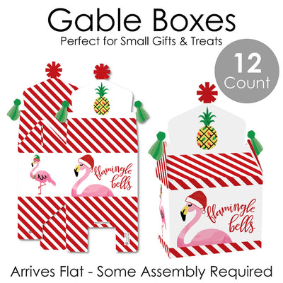 Flamingle Bells - Treat Box Party Favors - Tropical Christmas Party Goodie Gable Boxes - Set of 12