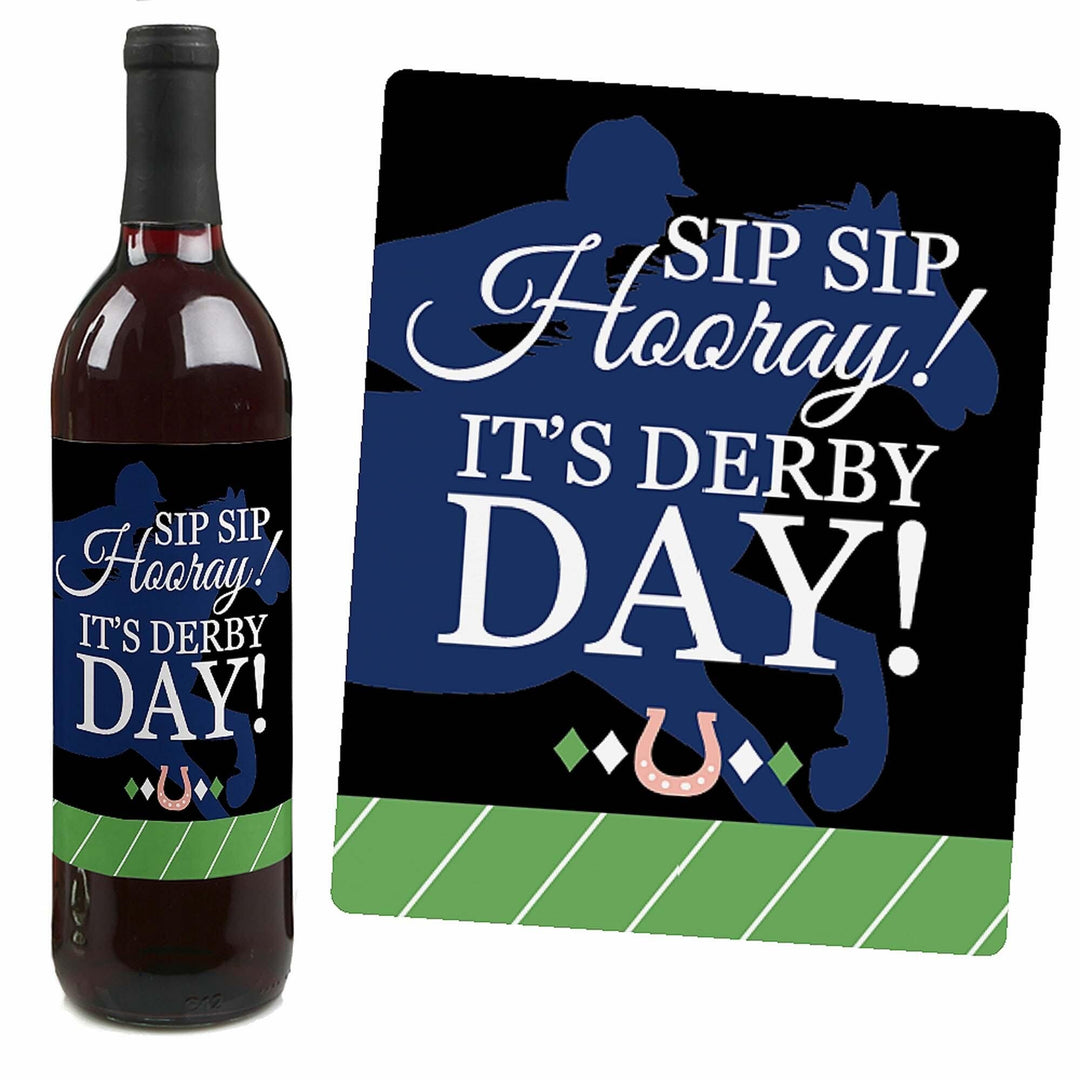 Kentucky Horse Derby - Horse Race Party Decorations for Women and Men - Wine Bottle Label Stickers - Set of 4