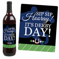 Kentucky Horse Derby - Horse Race Party Decorations for Women and Men - Wine Bottle Label Stickers - Set of 4
