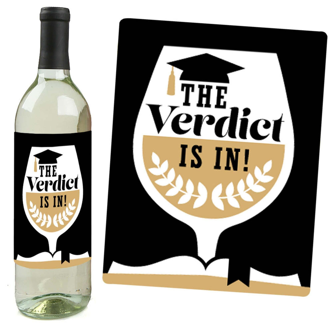 Law School Grad - Future Lawyer Graduation Party Decorations for Women and Men - Wine Bottle Label Stickers - Set of 4