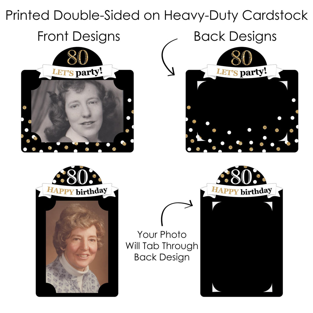 Adult 80th Birthday - Gold - Birthday Party Picture Centerpiece Sticks - Photo Table Toppers - 15 Pieces