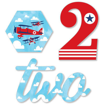 2nd Birthday Taking Flight - Airplane - DIY Shaped Vintage Plane Second Birthday Party Cut-Outs - 24 ct