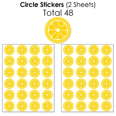 So Fresh - Lemon - Mini Candy Bar Wrappers, Round Candy Stickers and Circle Stickers - Citrus Lemonade Party Candy Favor Sticker Kit - 304 Pieces