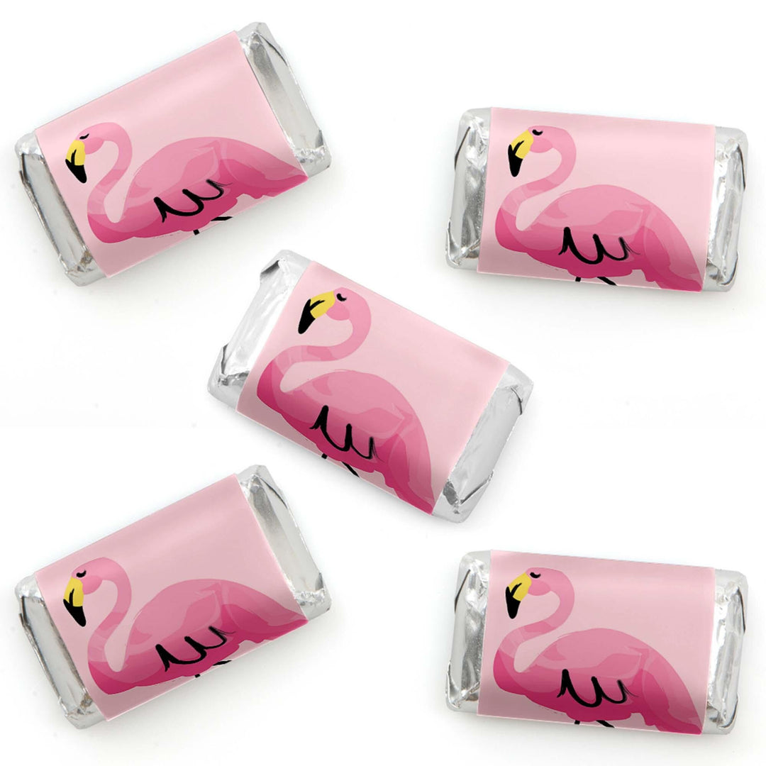 Pink Flamingo - Mini Candy Bar Wrapper Stickers - Tropical Summer Party Small Favors - 40 Count