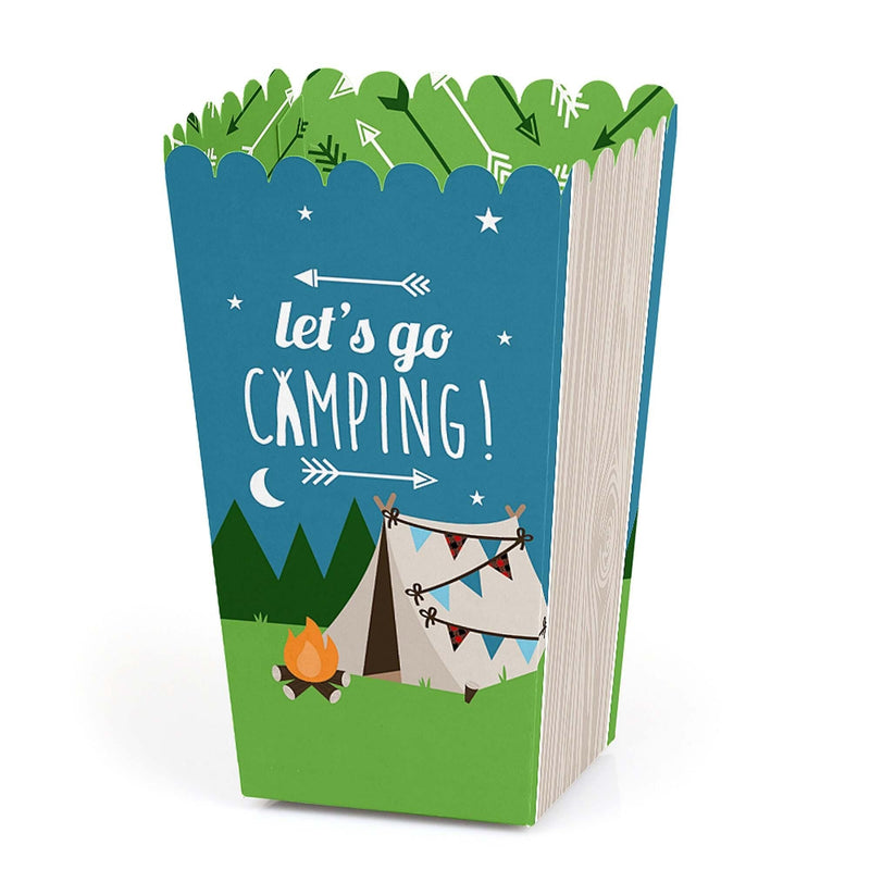 Happy Camper - Camping Baby Shower or Birthday Party Favor Popcorn Treat Boxes - Set of 12