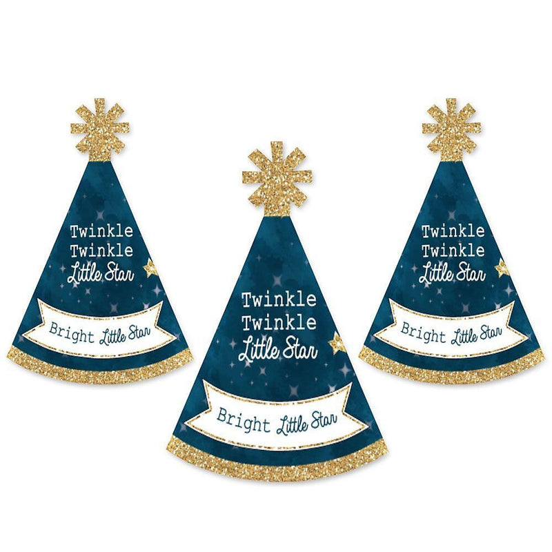 Twinkle Twinkle Little Star - Mini Cone Baby Shower or Birthday Party Hats - Small Little Party Hats - Set of 8