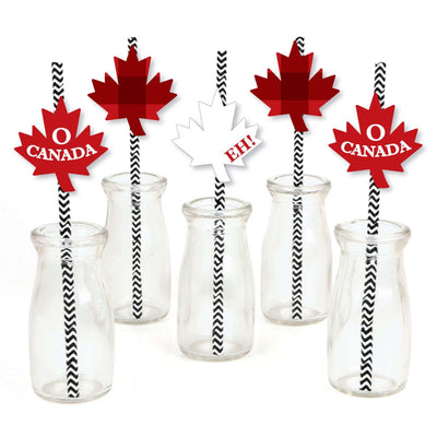Canada Day - Paper Straw Decor - Canadian Party Striped Decorative Straws - Set of 24