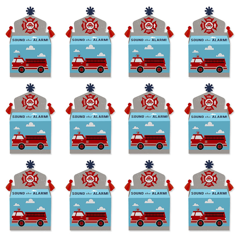Fired Up Fire Truck - Treat Box Party Favors - Firefighter Firetruck Baby Shower or Birthday Party Goodie Gable Boxes - Set of 12