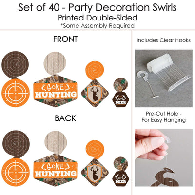 Gone Hunting - Deer Hunting Camo Baby Shower or Birthday Party Hanging Decor - Party Decoration Swirls - Set of 40