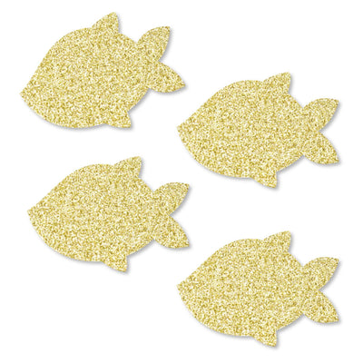 Gold Glitter Fish - No-Mess Real Gold Glitter Cut-Outs - Let's Go Fishing Birthday Party or Baby Shower Confetti - Set of 24