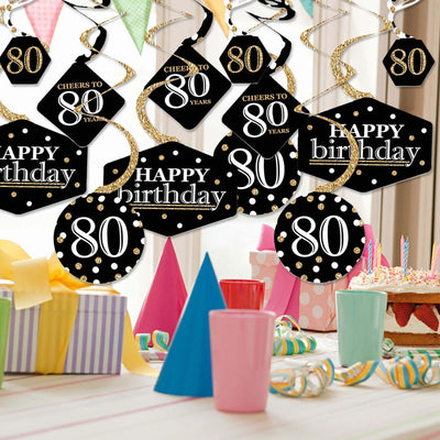 Adult 80th Birthday - Gold - Birthday Party Hanging Decor - Party Decoration Swirls - Set of 40