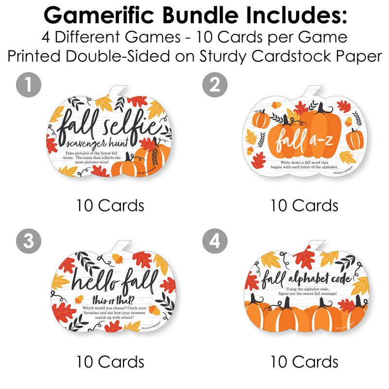 Fall Pumpkin - 4 Halloween or Thanksgiving Party Games - 10 Cards Each - Gamerific Bundle