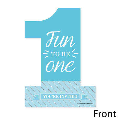 1st Birthday Boy - Fun To Be One - Shaped Fill-In Invitations - First Birthday Party Invitation Cards with Envelopes - Set of 12