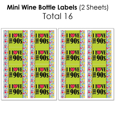 90's Throwback - Mini Wine Bottle Labels, Wine Bottle Labels and Water Bottle Labels - 1990s Party Decorations - Beverage Bar Kit - 34 Pieces