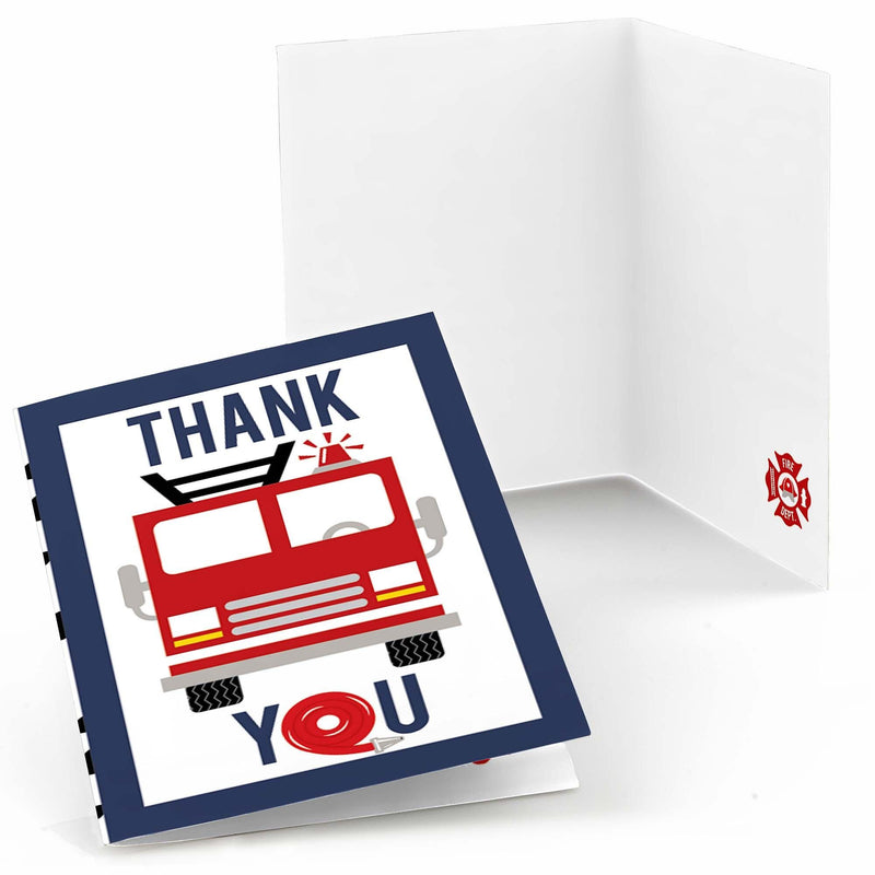 Fired Up Fire Truck - Firefighter Firetruck Baby Shower or Birthday Party Thank You Cards - 8 ct