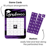 Purple Grad - Best is Yet to Come - Bingo Cards and Markers - Purple Graduation Party Shaped Bingo Game - Set of 18