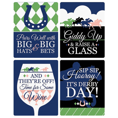 Kentucky Horse Derby - Horse Race Party Decorations for Women and Men - Wine Bottle Label Stickers - Set of 4