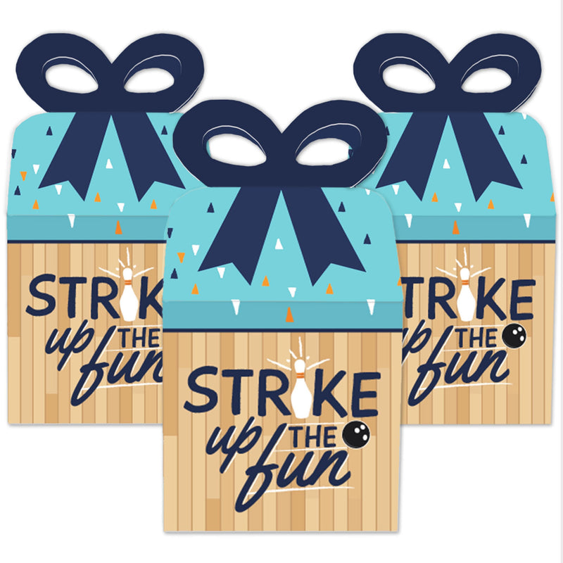 Strike Up the Fun - Bowling - Square Favor Gift Boxes - Birthday Party or Baby Shower Bow Boxes - Set of 12
