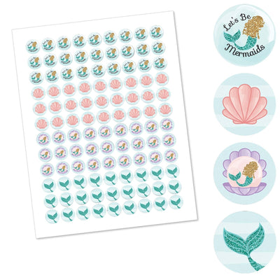 Let's Be Mermaids - Baby Shower or Birthday Party Round Candy Labels Party Favors - Fits Hershey's Kisses - 108 ct