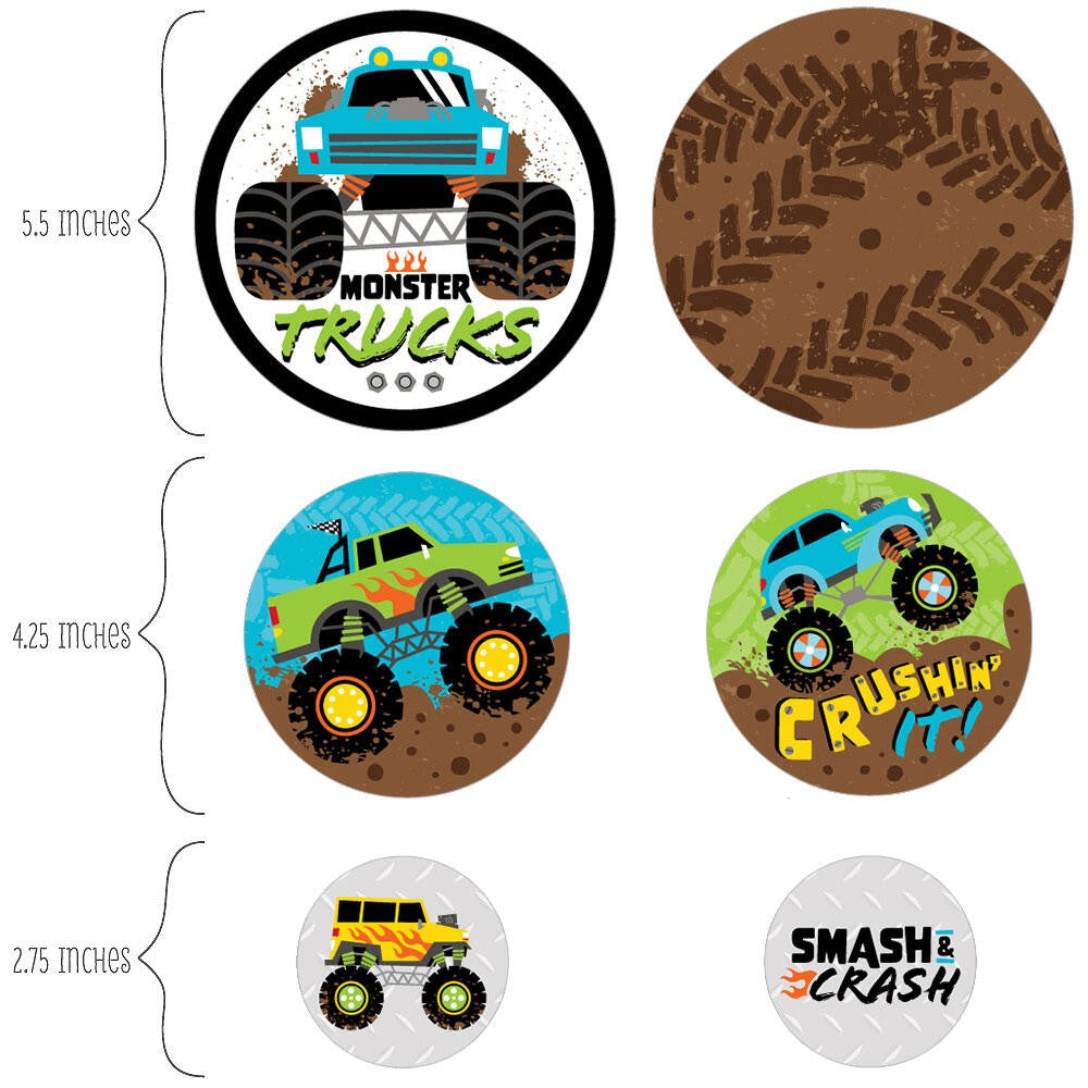 Smash and Crash - Monster Truck - Boy Birthday Party Giant Circle Confetti - Party Decorations - Large Confetti 27 Count