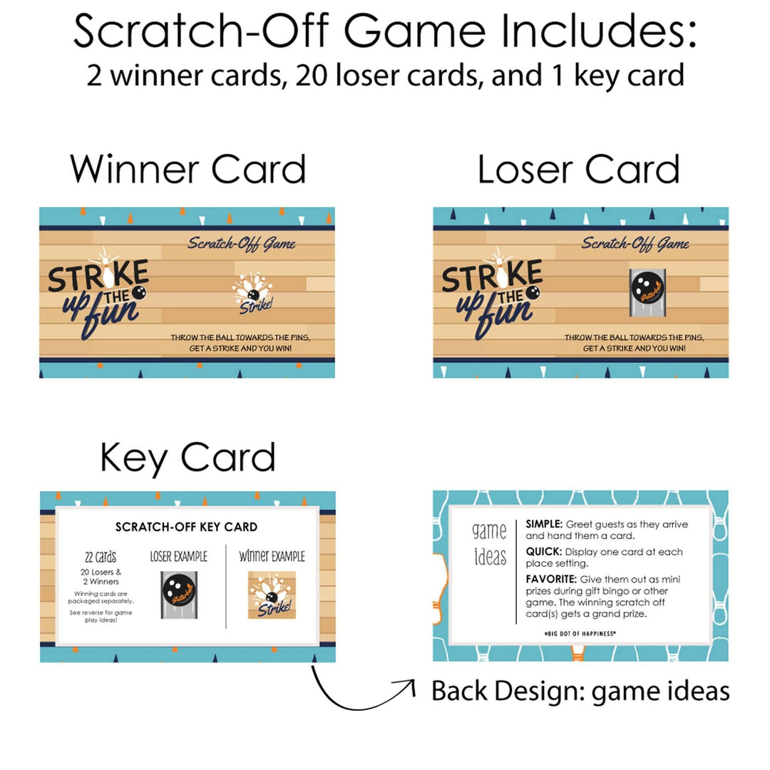 Strike Up the Fun - Bowling - Baby Shower or Birthday Party Scratch Off Cards - 22 Cards